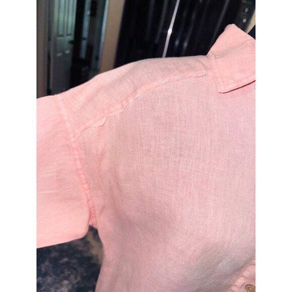 XCVI Womens Pink Peach Linen Button-Up Tunic Top S Sustainable Minimalist Casual - Picture 10 of 12